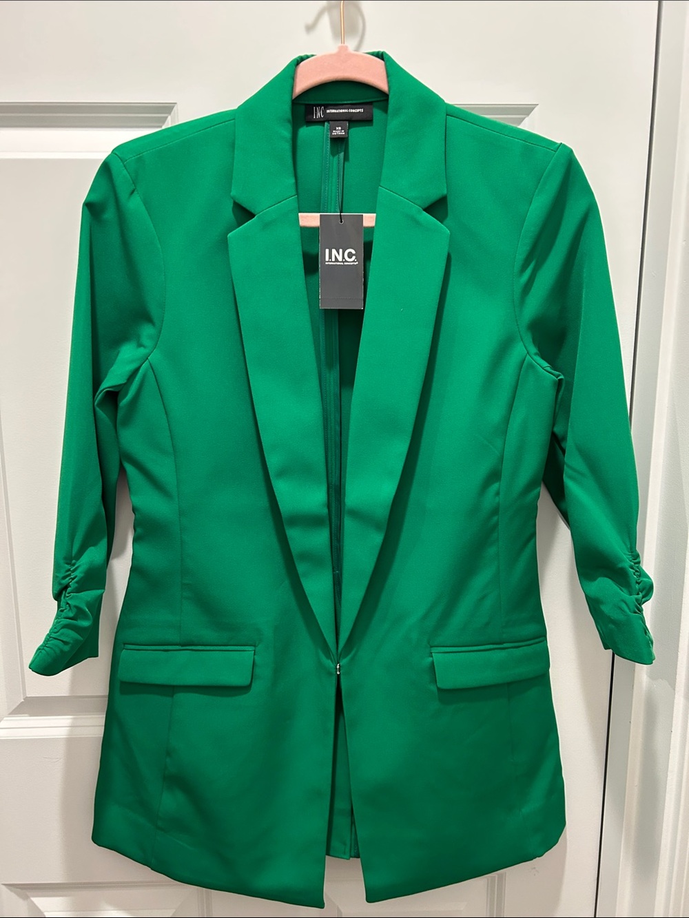 INC International Concepts Women's  Vivid Green Longline Blazer